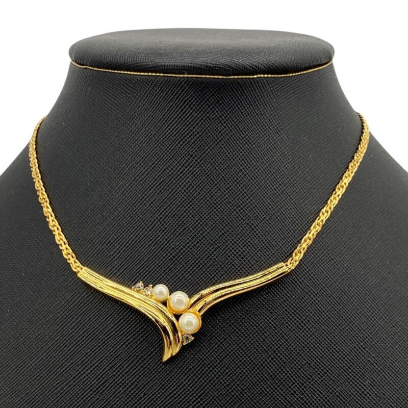 Vintage Vendome Faux Pearl and Clear Rhinestone Bridal Necklace