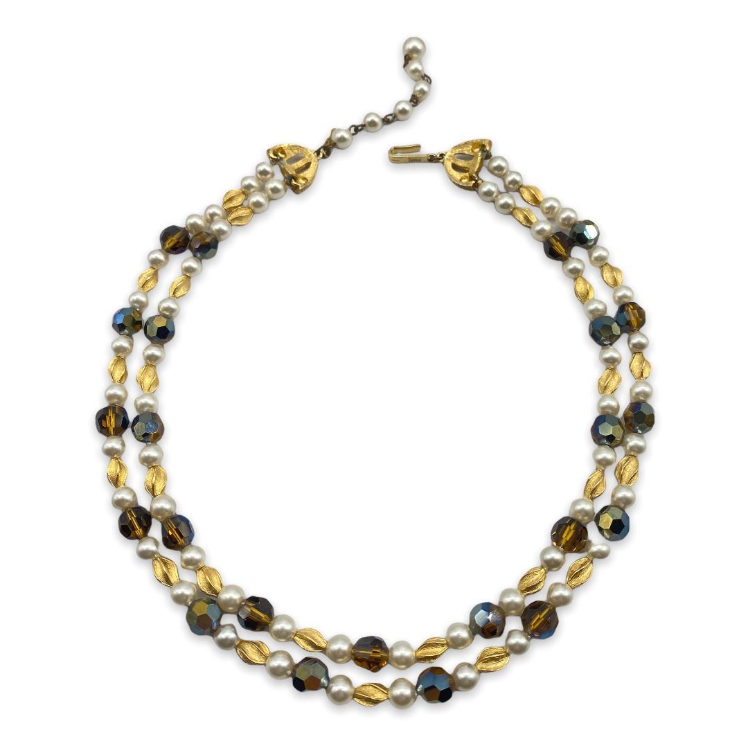 Trifari Pearl and Faceted Bead Collar Necklace