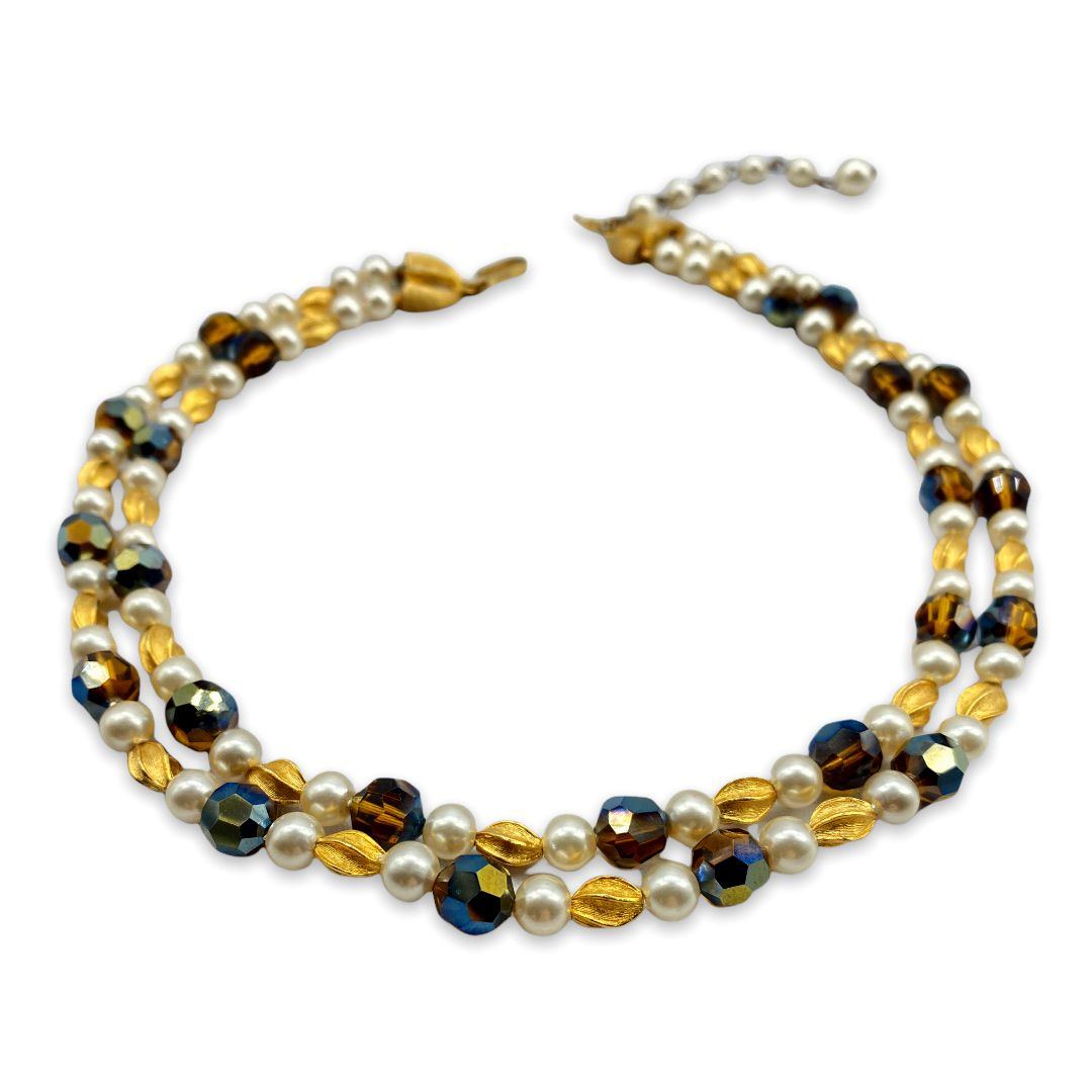 Trifari Pearl and Faceted Bead Collar Necklace