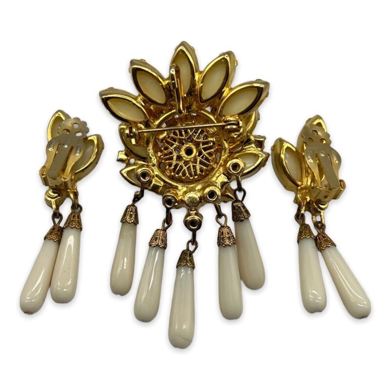 Milk White Juliana Brooch and Earring Set Verified