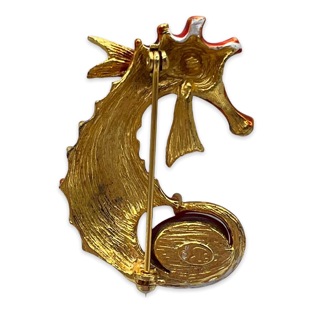 vintage enameled L G sea horse pin