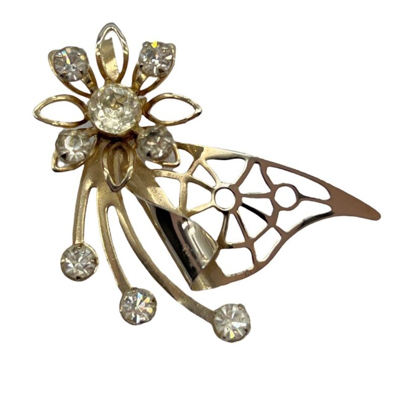 1940s Clear Rhinestone Retro Stylized Flower Streamer
