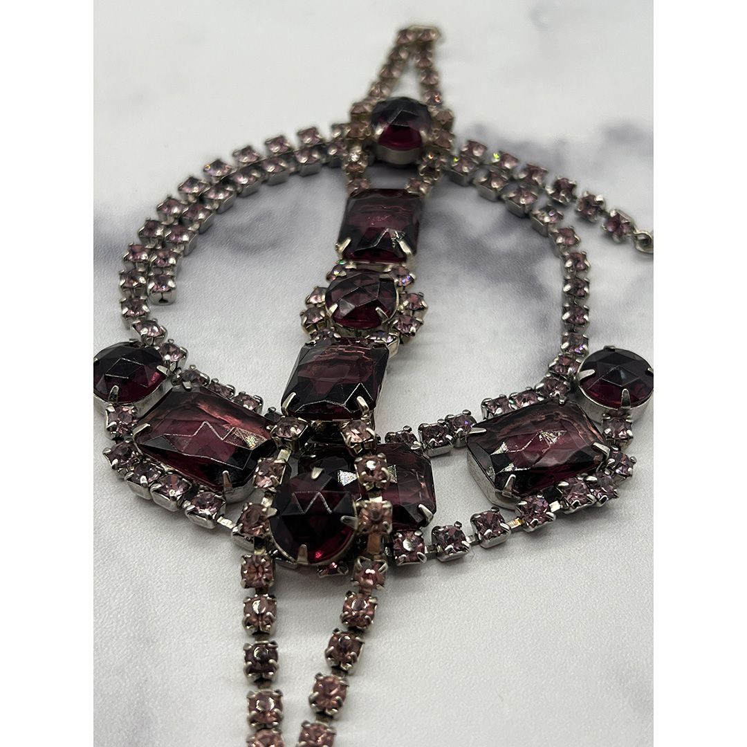 Vintage 1950s Purple Rhinestone Necklace and Bracelet Set