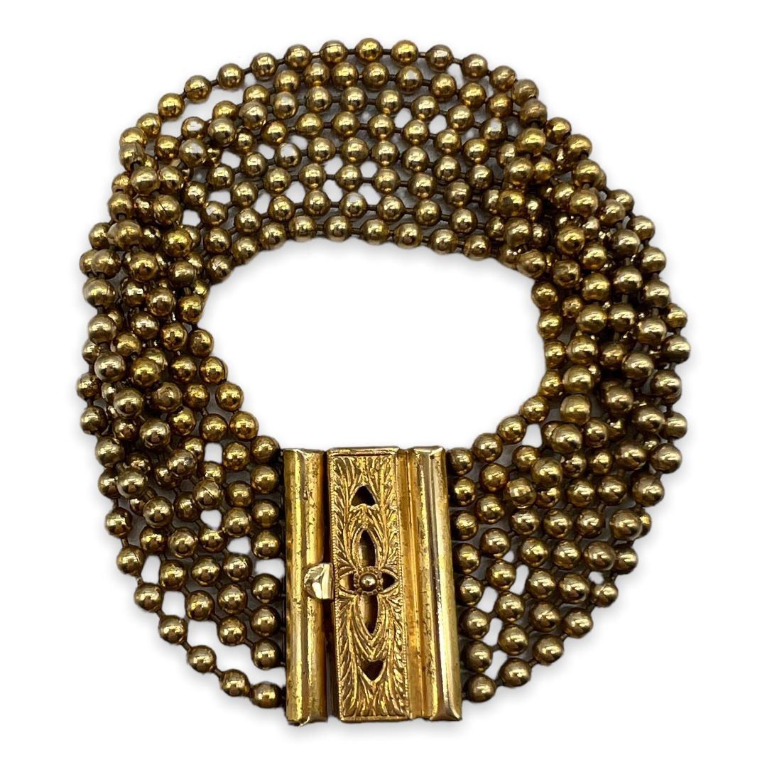 Vintage Art Deco Brass Ball Chain Bracelet
