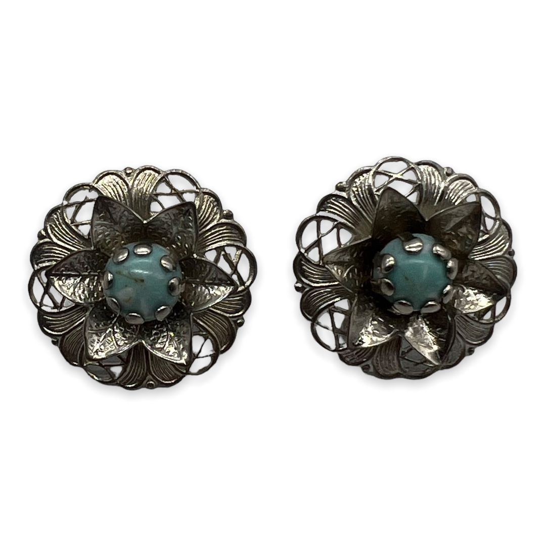 Vintage 1940s Floral Screw back Earrings - Vintage Jewerly Collect