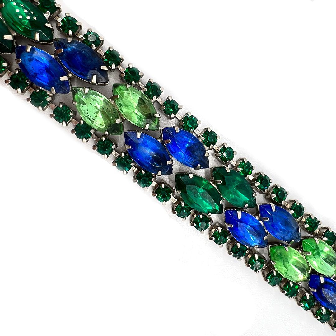 Vintage blue green rhinestone bracelet
