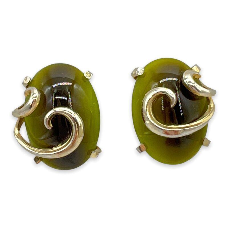 Whiting and Davis Green Cabochon Earrings