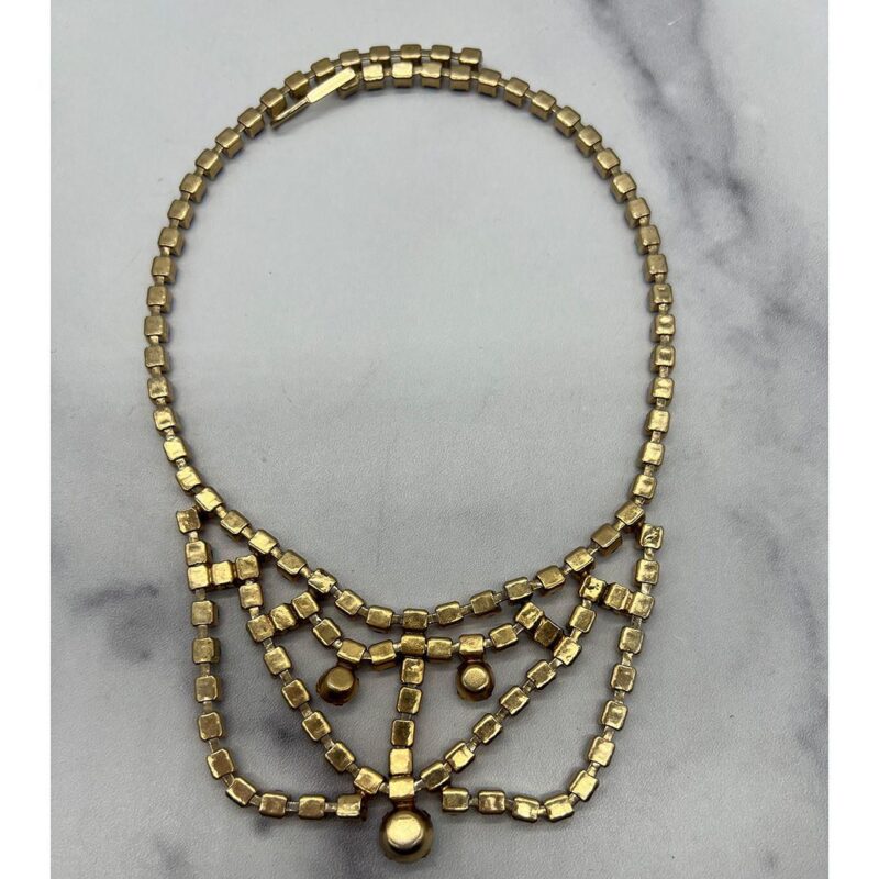 1950s Red Aurora Borealis Rhinestone Collar Necklace
