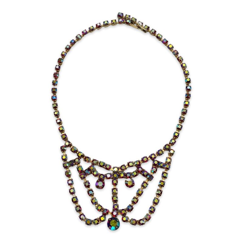 1950s Red Aurora Borealis Rhinestone Collar Necklace