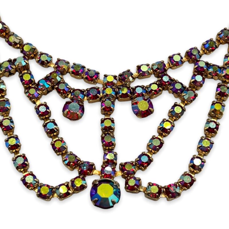 1950s Red Aurora Borealis Rhinestone Collar Necklace