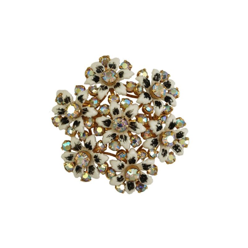 Vintage White Enamel Floral Pin 1960s Unsigned