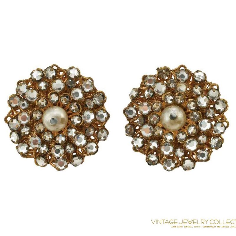 Vintage Green Purple Swedged Rhinestone Earrings - Vintage