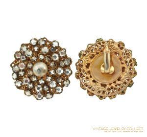 Vintage unsigned filigree rose montee rhinestone earrings.