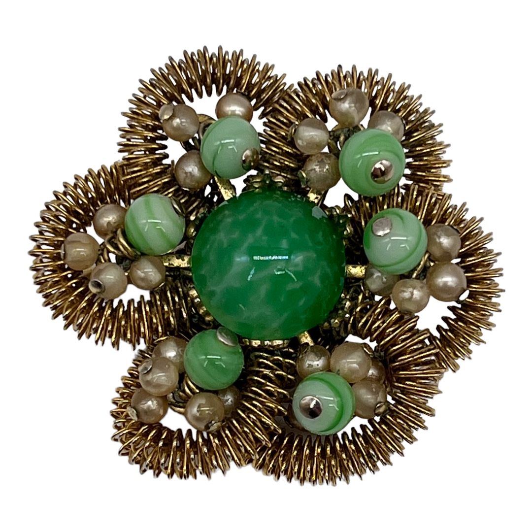 Weiss Faux Jade Wire Brooch