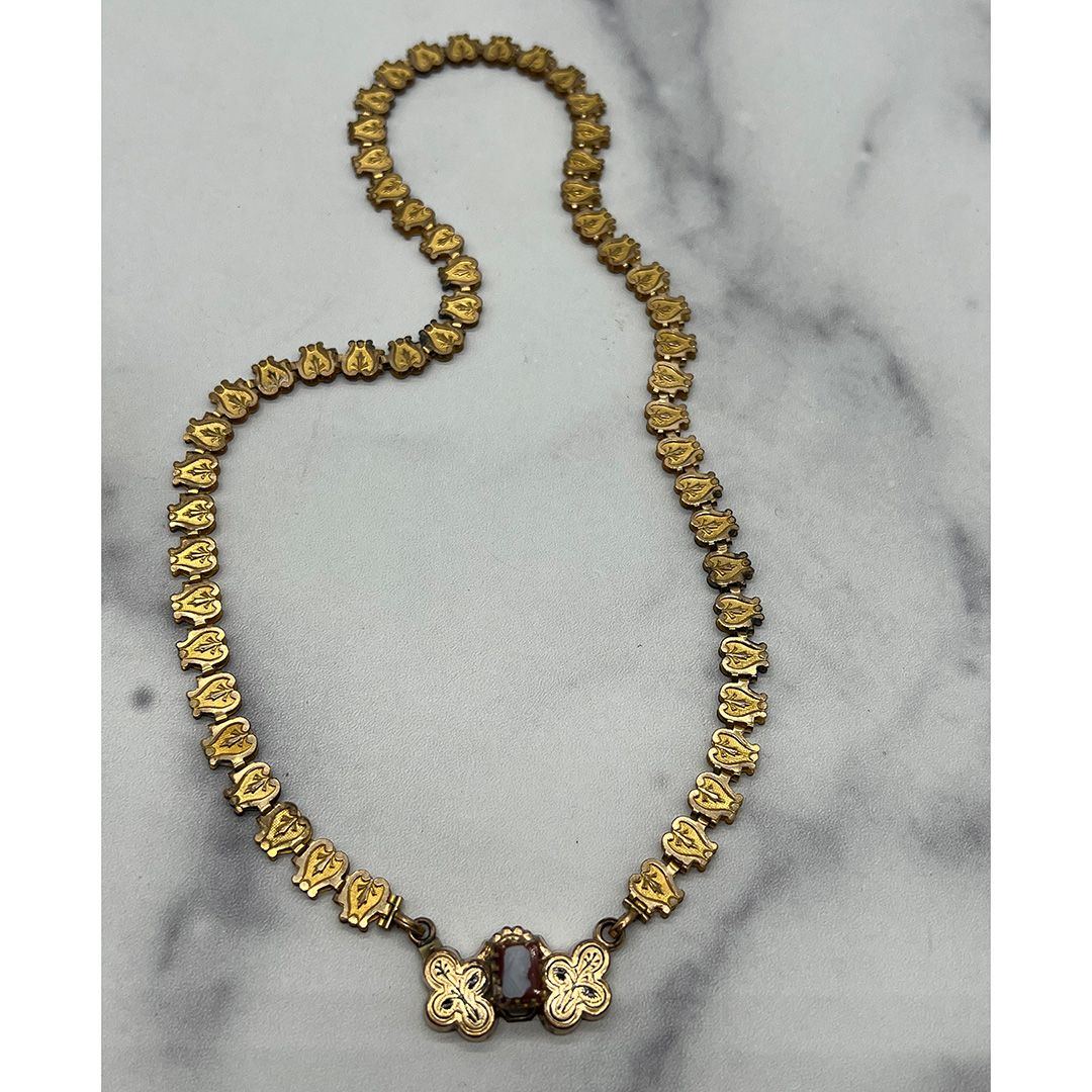 Victorian gold-filled cameo book chain necklace
