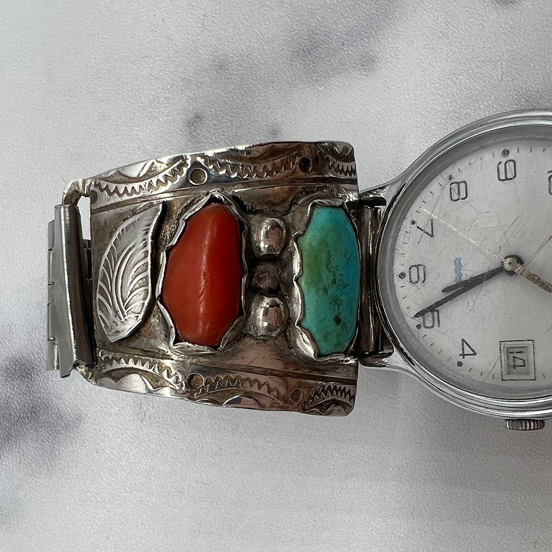 Zuni turquoise coral watch band