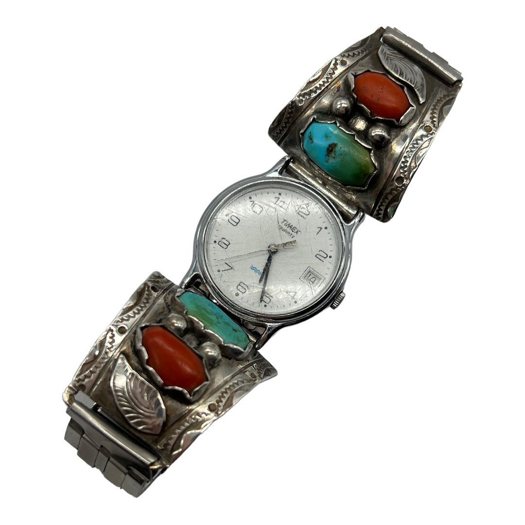 Navajo Turquoise Nugget Sterling Silver Watch Cuff