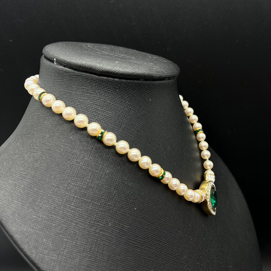 1980s S.A.L. Pearl and Rhinestone Collar Necklace