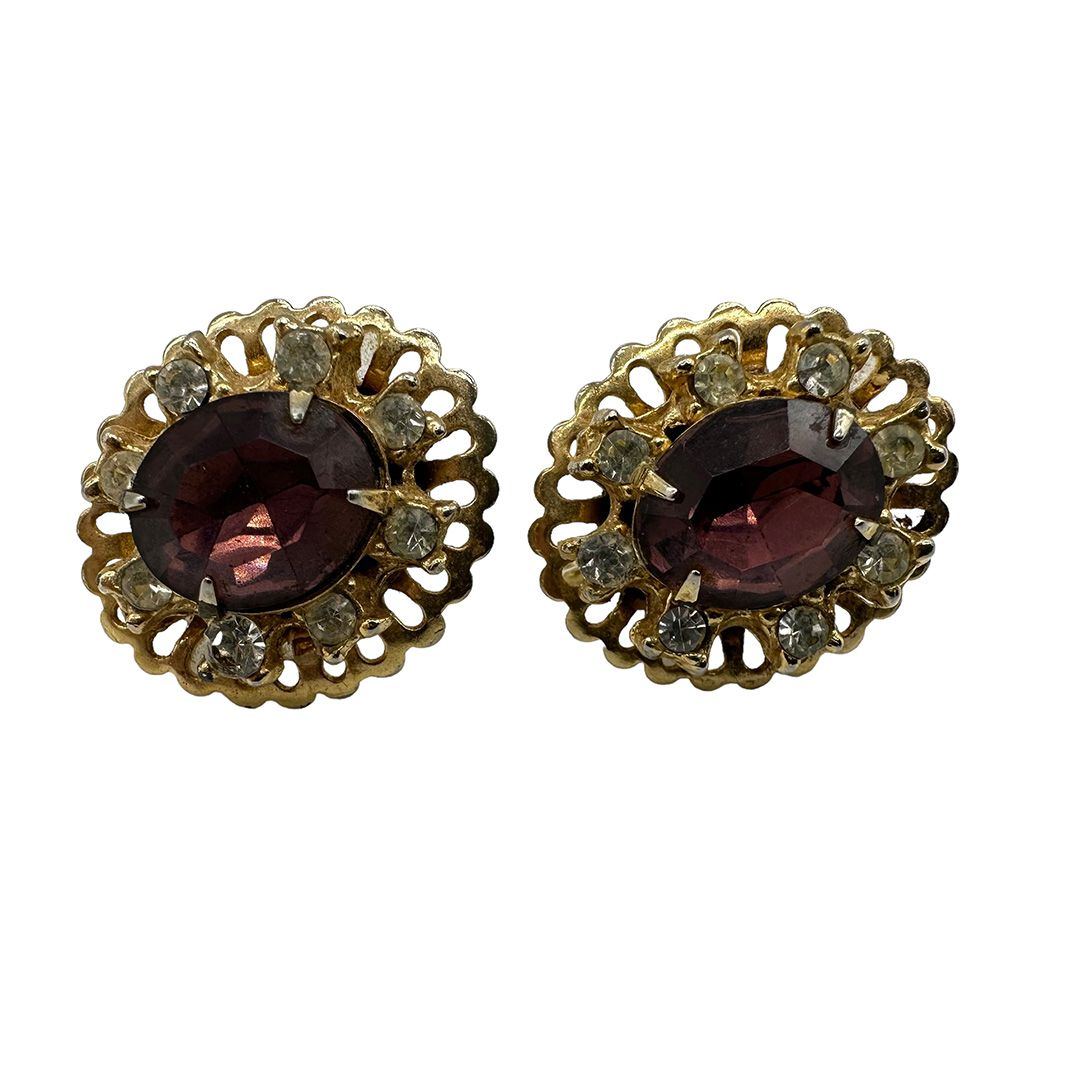 1940s-1950s Screw Back Purple Rhinestone Earrings