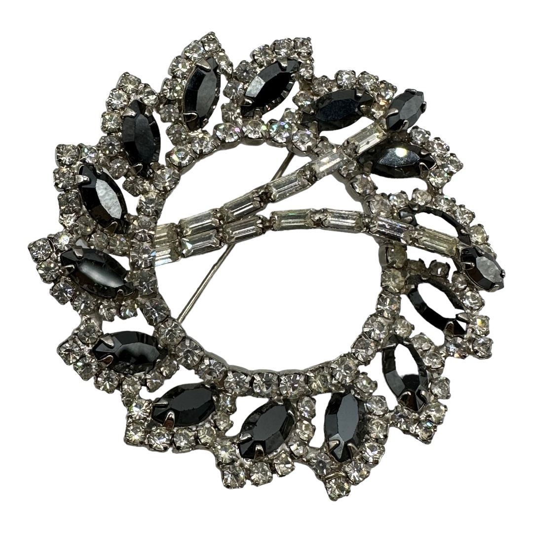 Vintage 1950s Hematite-Colored Rhinestone Brooch