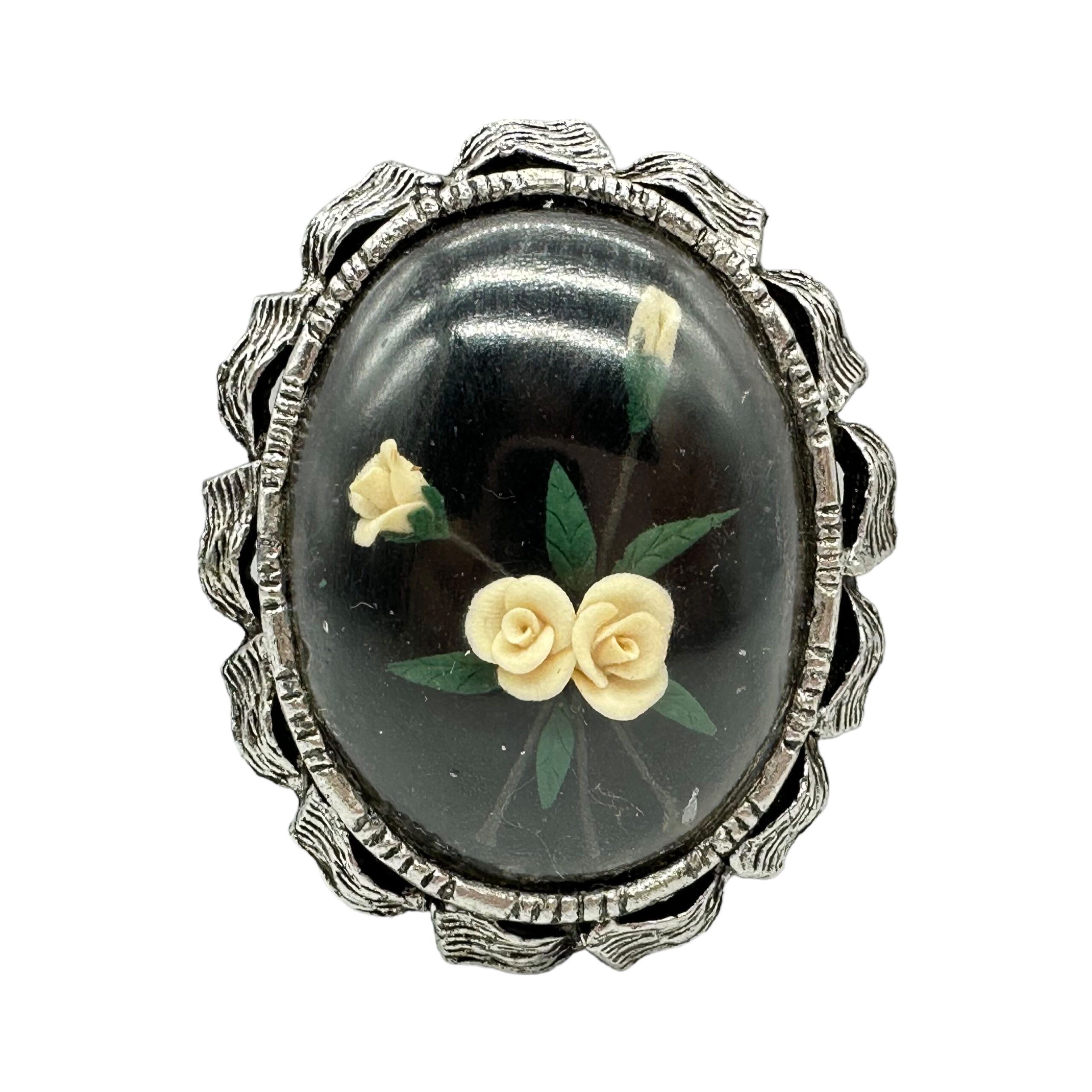 Vintage porcelain flower bubble brooch