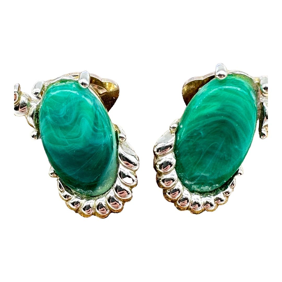 Kramer faux jade clip back earrings