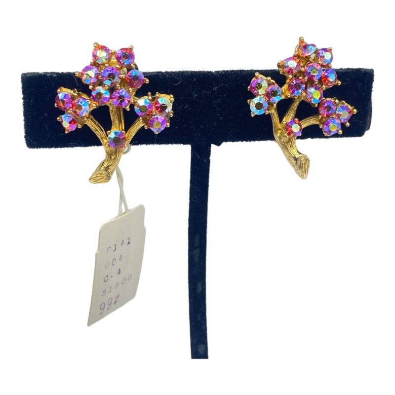 Aurora Borealis Rhinestone Clip Back Earrings