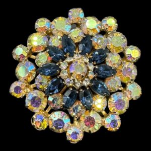 Broche Vintage En Nacre Et Strass Aurora Borealis - 3,4 Cm - 7,9g - Occasion