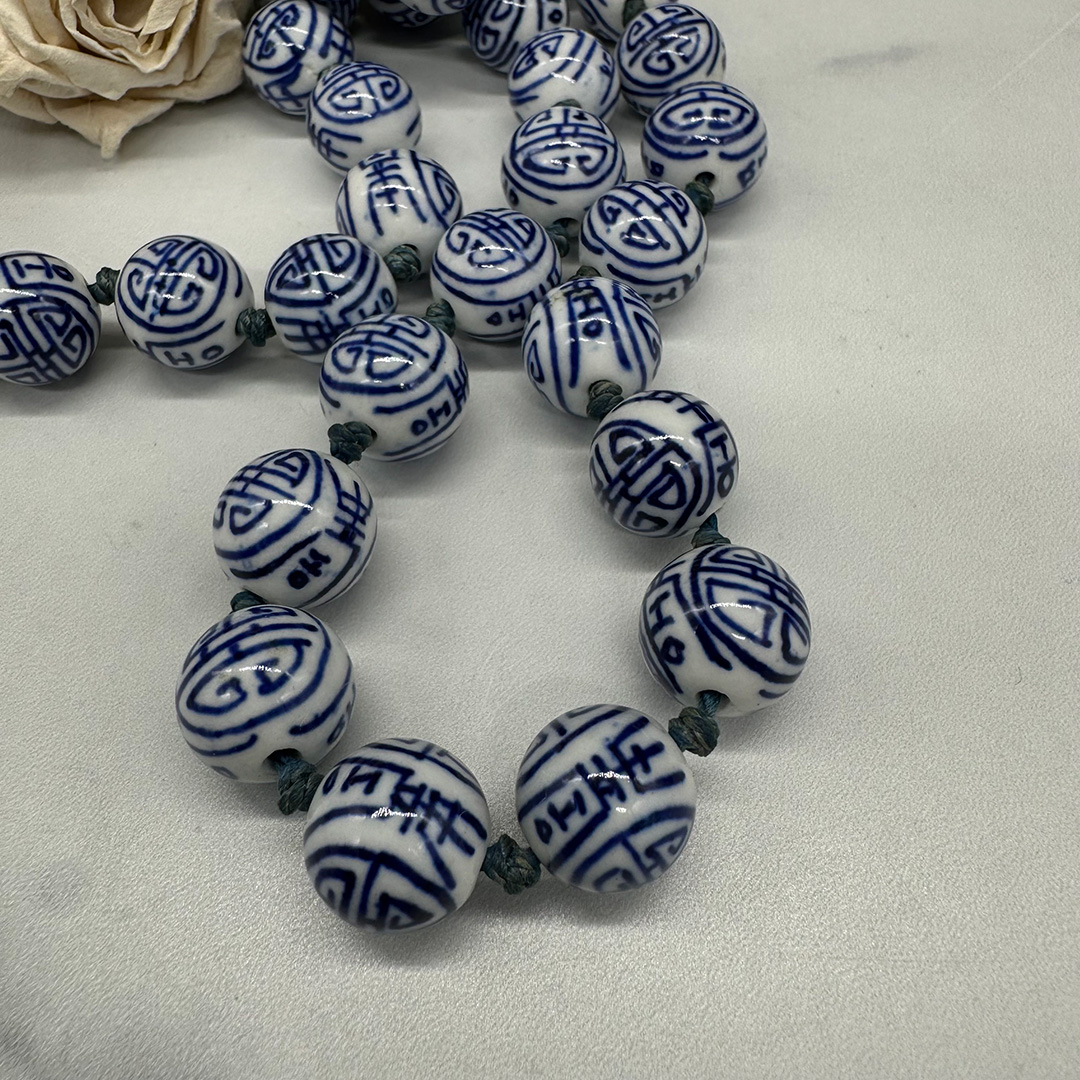 Chinese Export Porcelain Bead Necklace Vintage Jewerly Collect