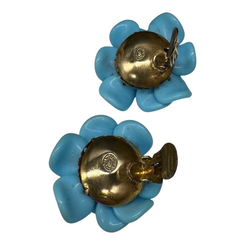 West German Blue Glass Floral Earrings.