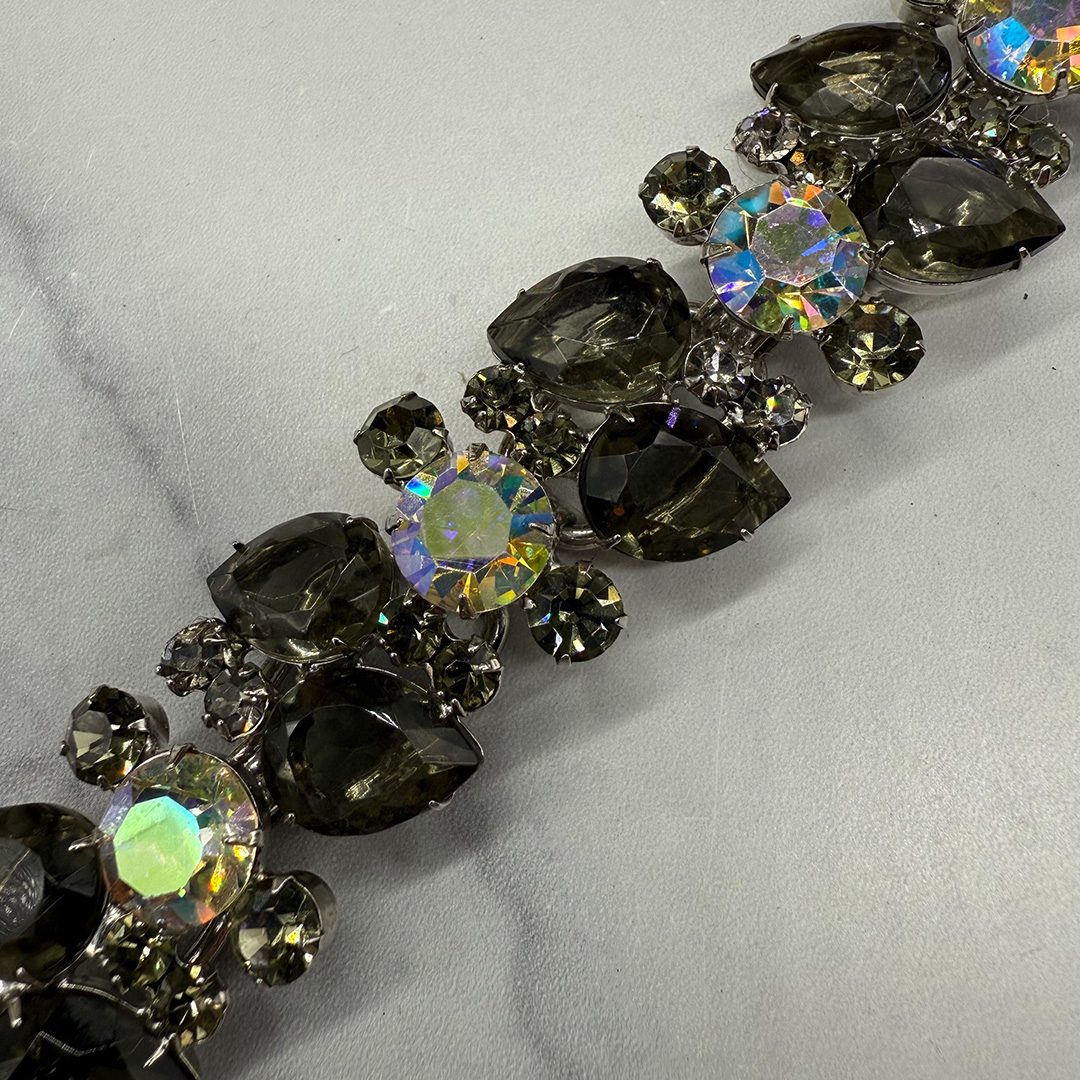 Large Grey Pear-shaped Rhinestone Juliana bracelet up close.