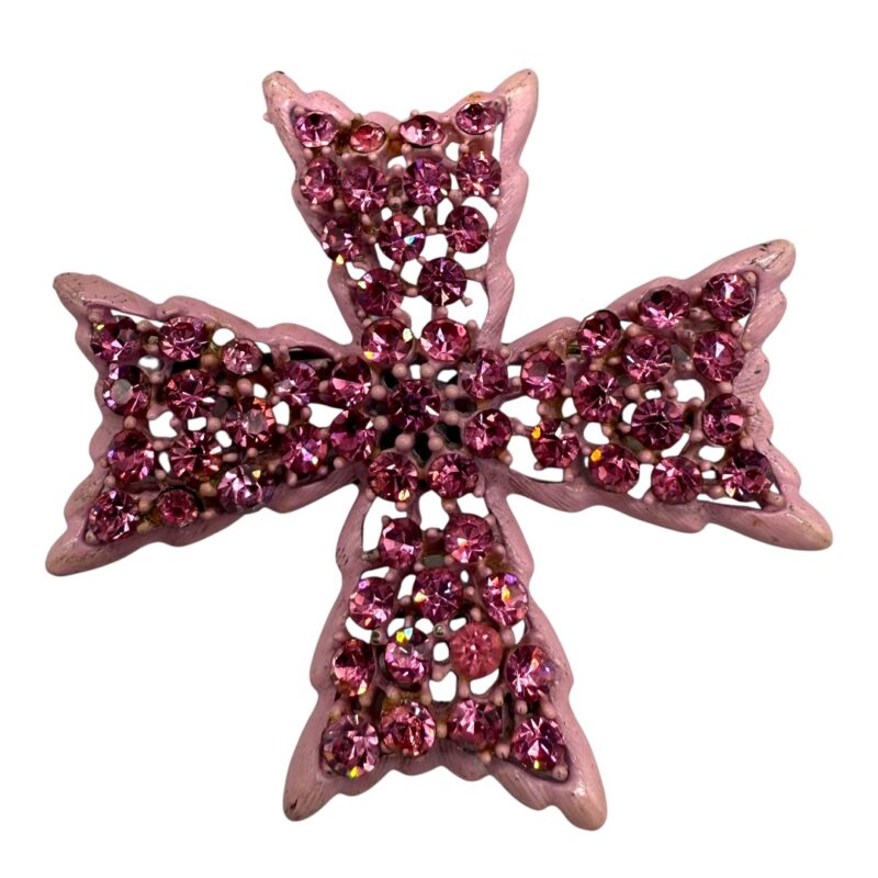 Vintage Weiss Pink Enamel and Rhinestone Brooch