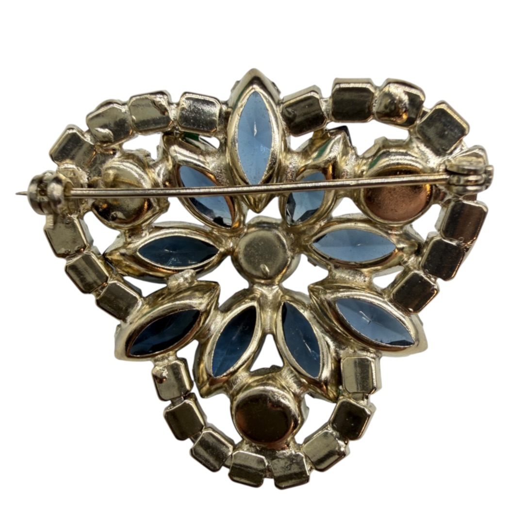 Blue and Green Triangular-Shape Rhinestone Brooch