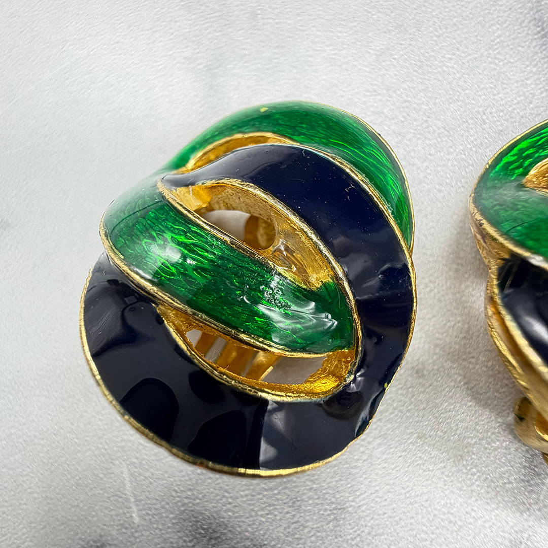 David Hill enamel earrings clear enamel close-up.