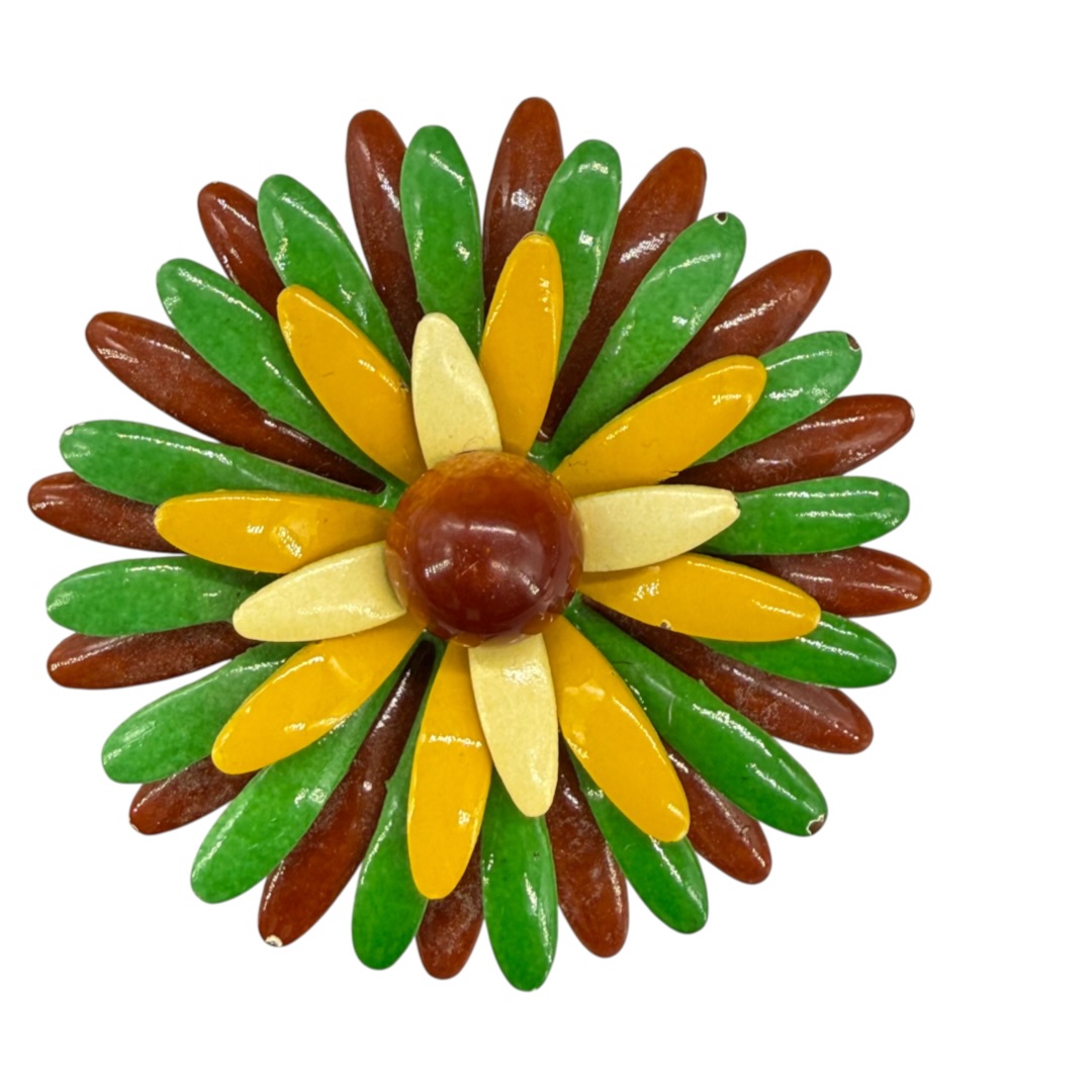 Gorgeous 5-Layer 1960s Enamel Flower Brooch