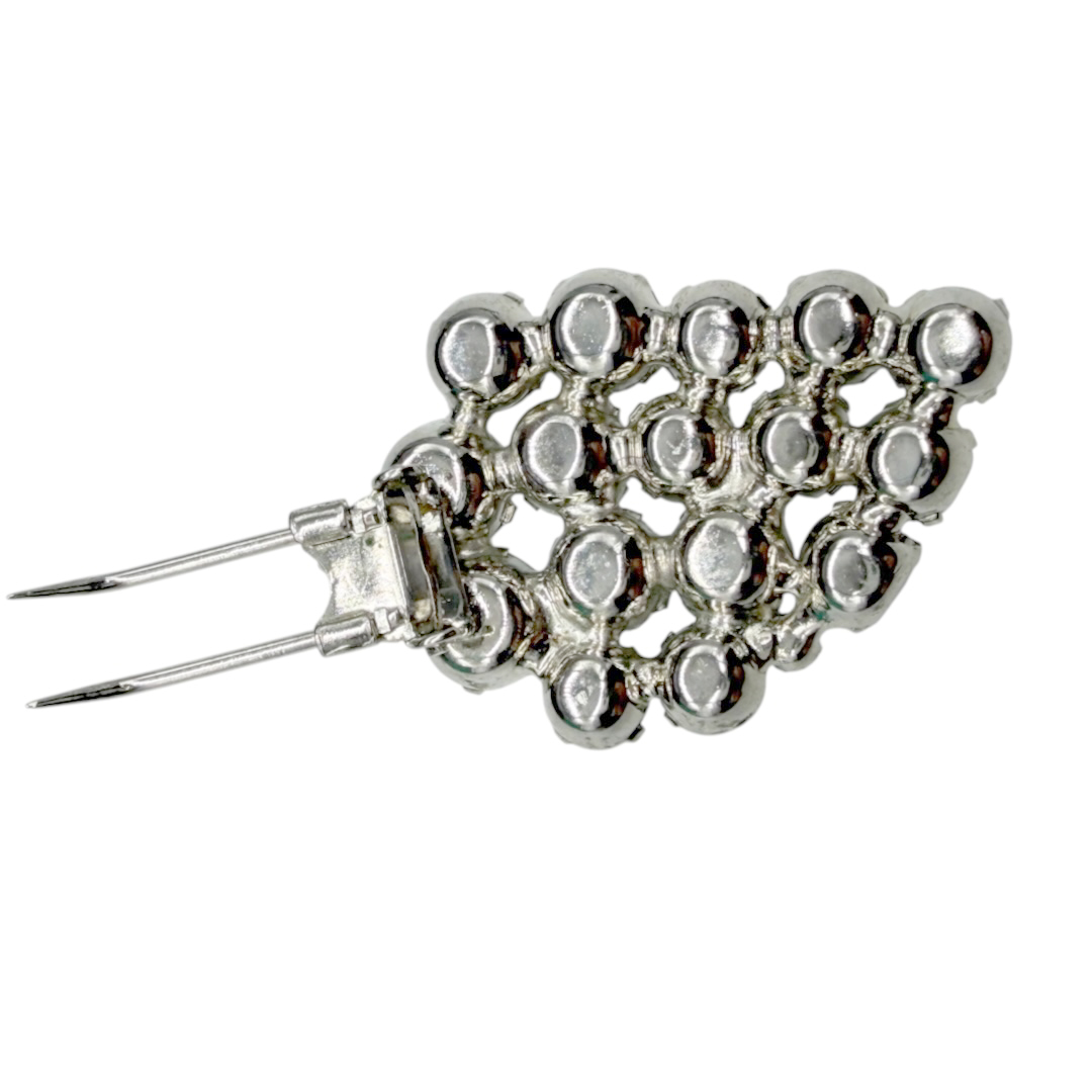 Unsigned grape motif clear rhinestone fur clip.