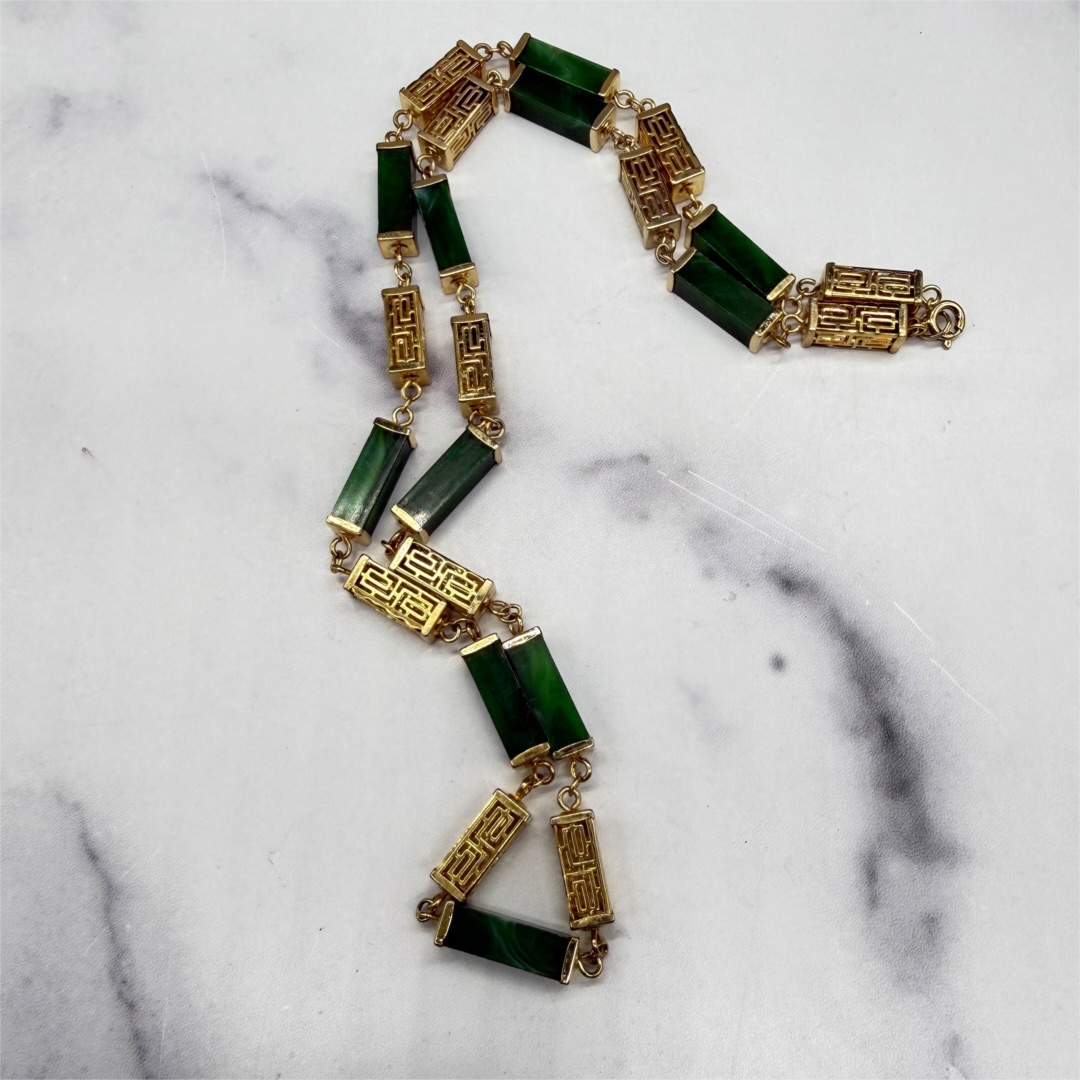 Faux jade Asian-inspired station necklace.