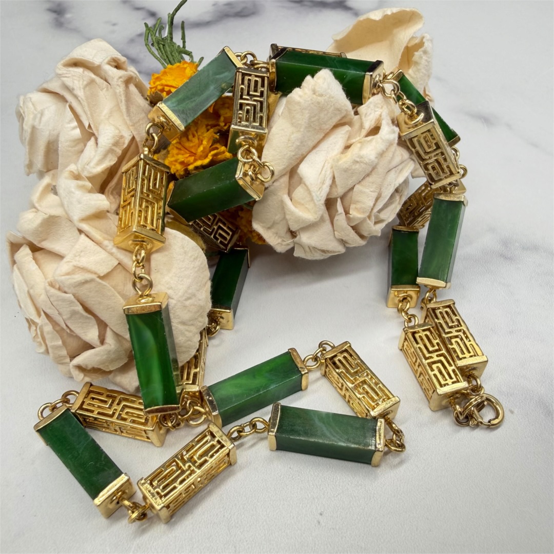 Faux jade Asian-inspired station necklace.