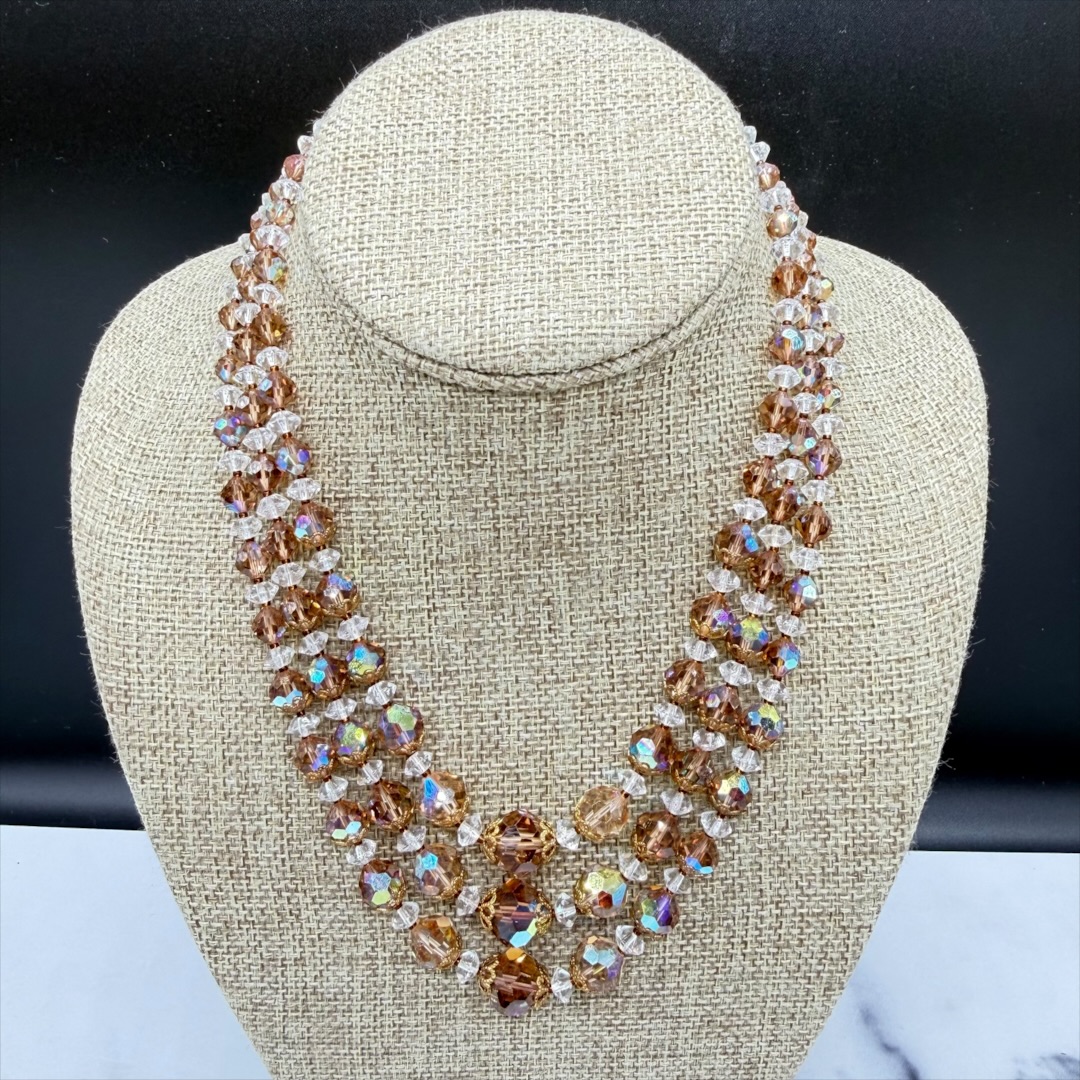 Vintage 1950s multi-strand crystal necklace.